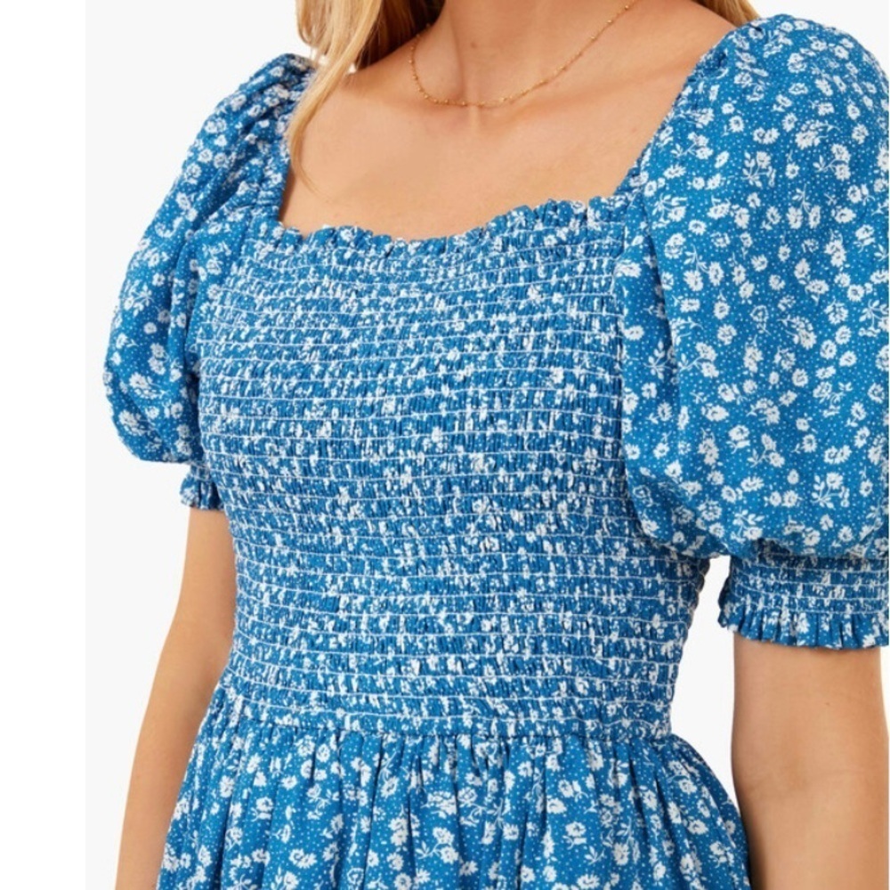 NEW Hyacinth House Floral Puff Sleeve Mini Dress Women’s S Blue Tuckernuck Party - Picture 5 of 16